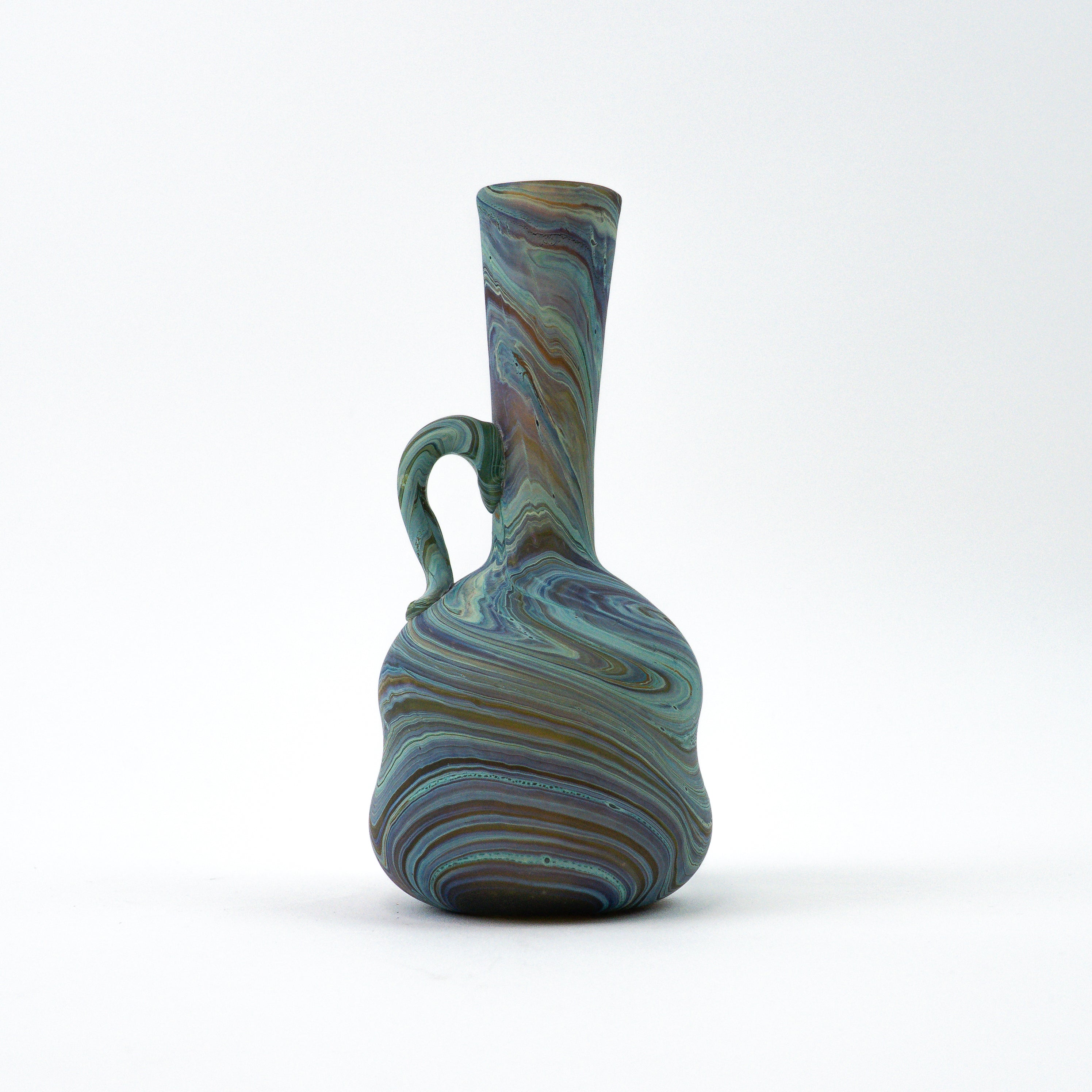 Hebron Mini- Karaffe / Vase Blau Braun – Recyceltes Glas & Handgeblasen