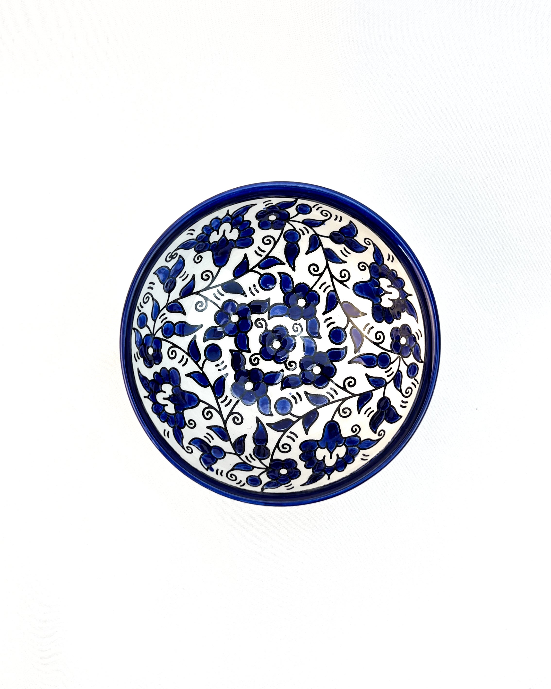 Ceramic handcrafted bowls from Hebron, 12 cm - Flowers Blue