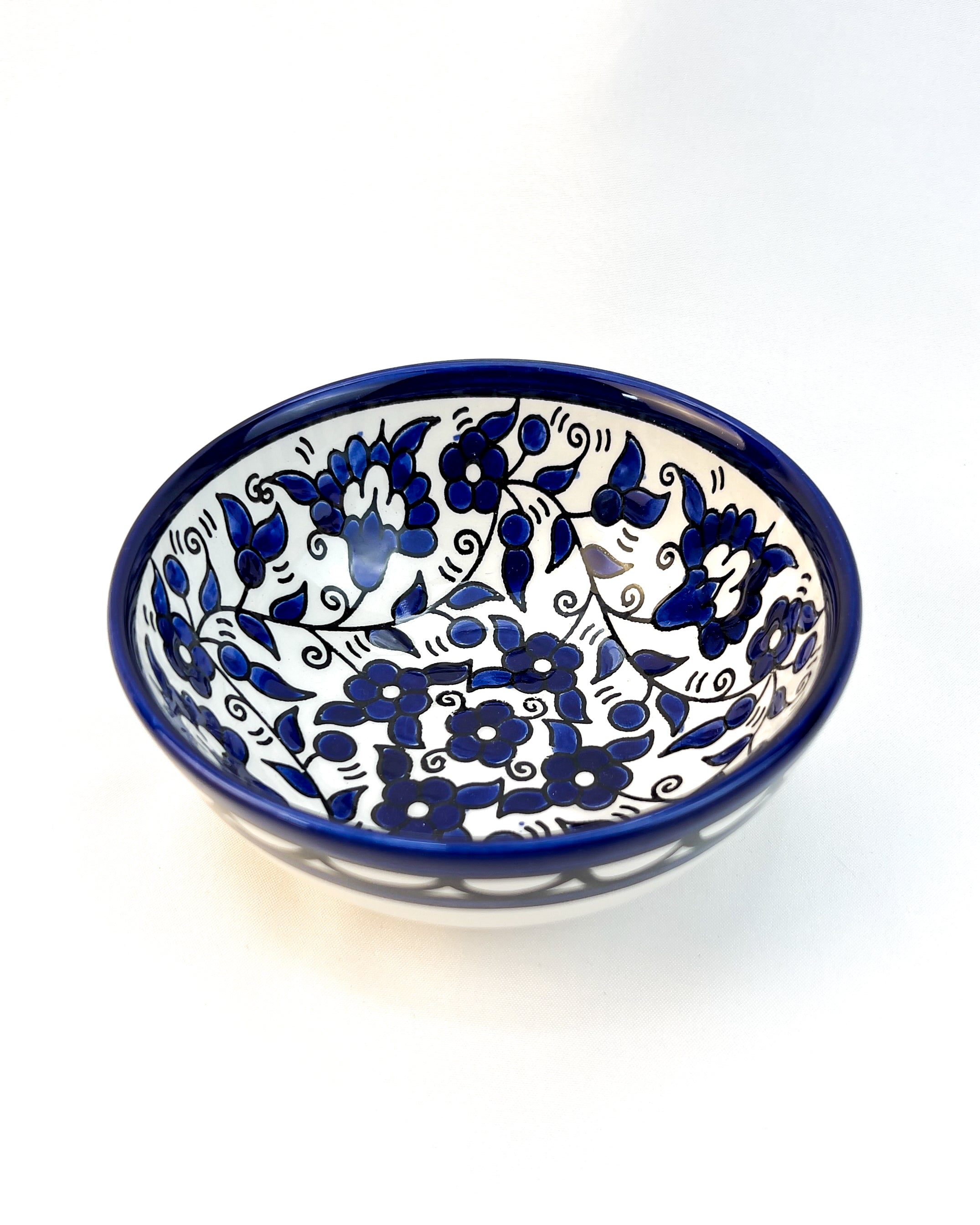 Ceramic handcrafted bowls from Hebron, 12 cm - Flowers Blue